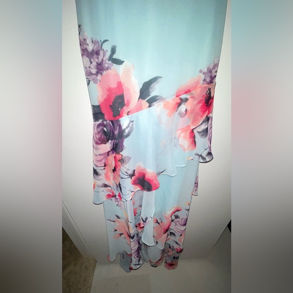 Fashion Nova 2X Maxi blue dress Dazed In Floral Spaghetti Strap cross back - Picture 4 of 9